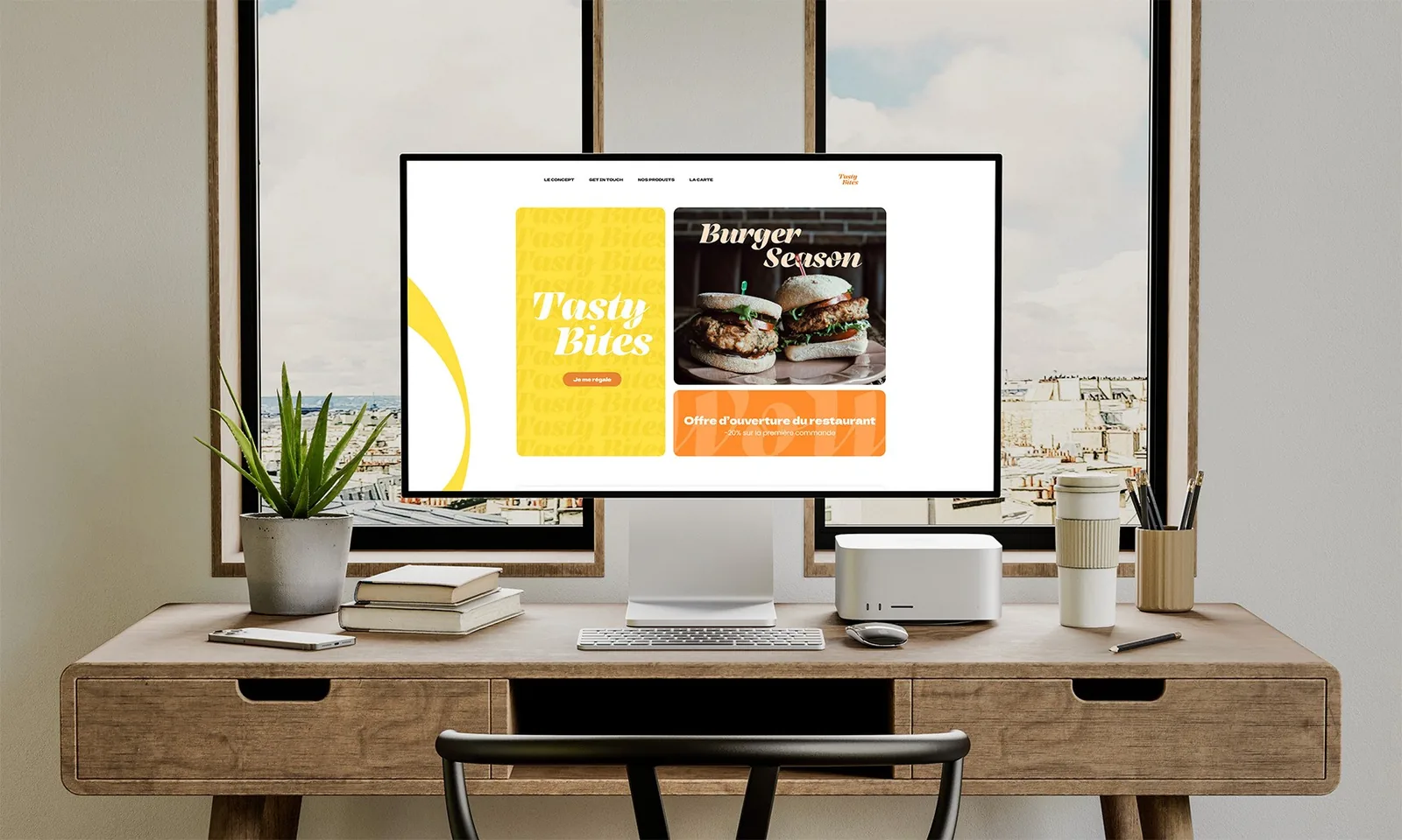 Mockup d'un site de livraison de repas sur un écran d'ordinateur